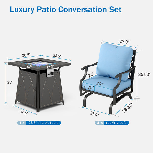 4-Seater Garden Metal Diamond Sofa Set with Fire Pit Table