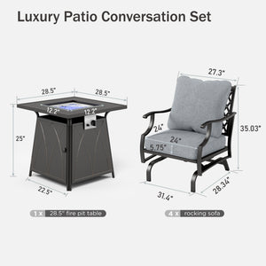 4-Seater Garden Metal Diamond Sofa Set with Fire Pit Table