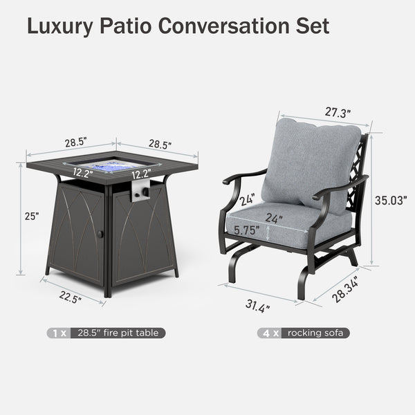 4-Seater Garden Metal Diamond Sofa Set with Fire Pit Table