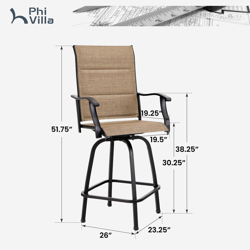 Outdoor Upgraded Padded Textilene All-Weather Swivel Bar Stools With Arms PHI VILLA