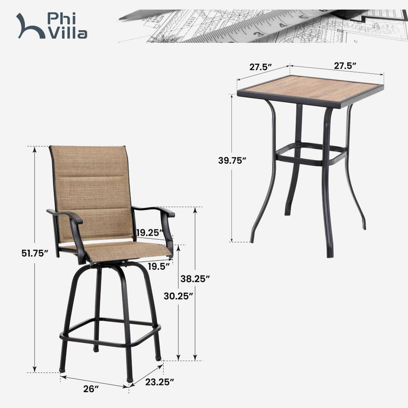 3/5-Piece Patio Bistro Set of Textilene Swivel Bar Stools PHI VILLA