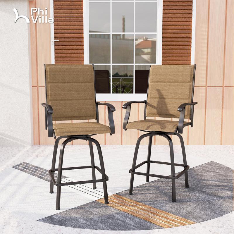Outdoor Upgraded Padded Textilene All-Weather Swivel Bar Stools With Arms PHI VILLA