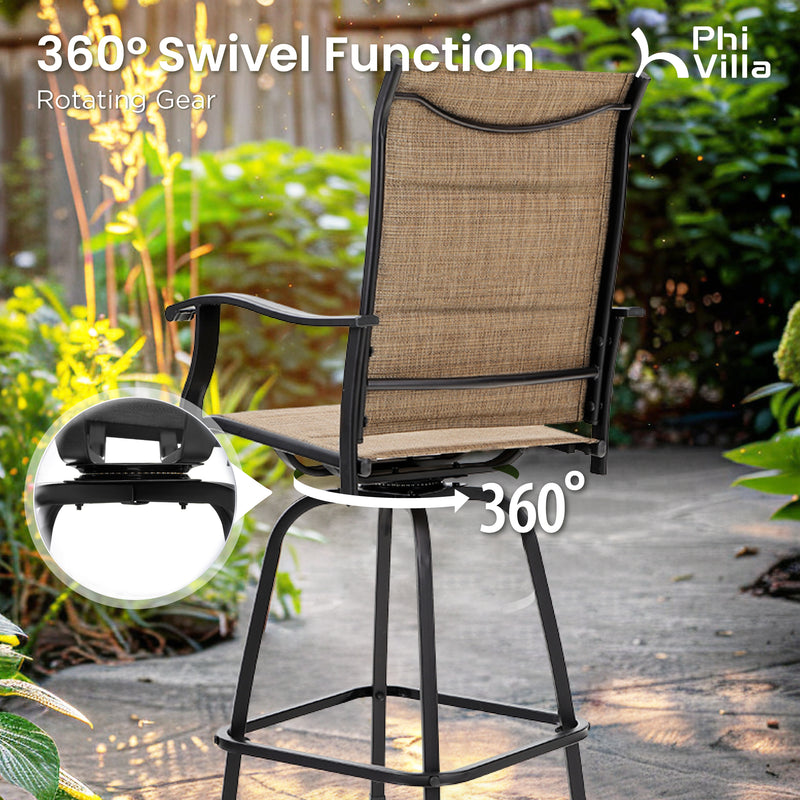 Outdoor Upgraded Padded Textilene All-Weather Swivel Bar Stools With Arms PHI VILLA