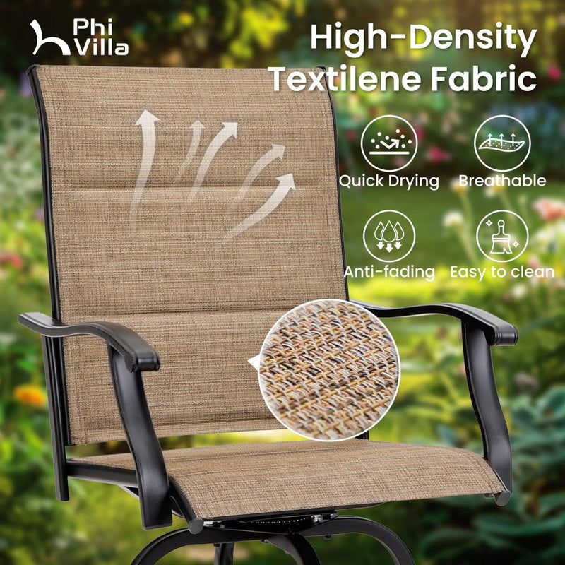 Outdoor Upgraded Padded Textilene All-Weather Swivel Bar Stools With Arms PHI VILLA