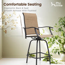 Outdoor Upgraded Padded Textilene All-Weather Swivel Bar Stools With Arms PHI VILLA