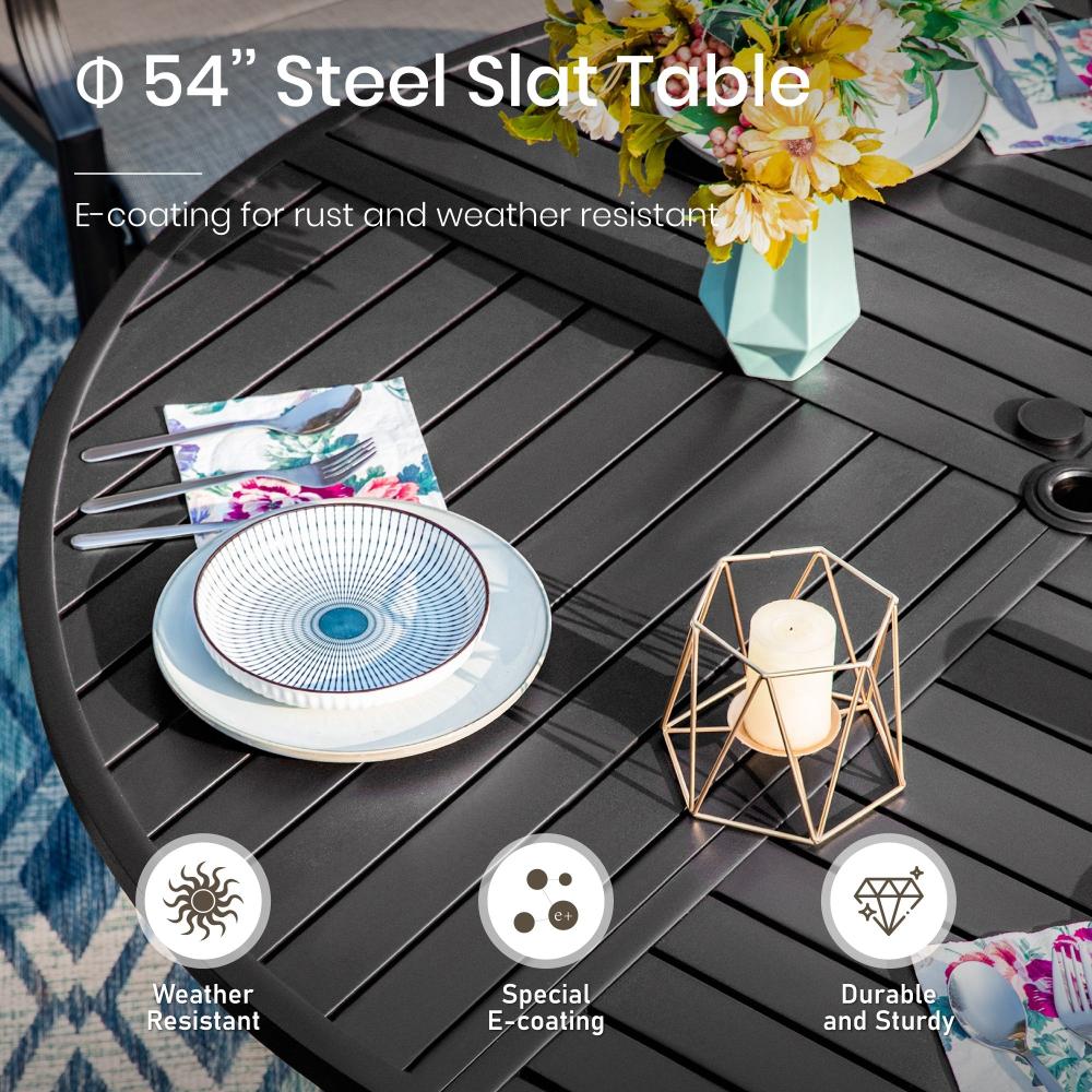 7-Pcs Outdoor Dining Set with Round Table and Textilene Swivel Chairs-Phi Villa