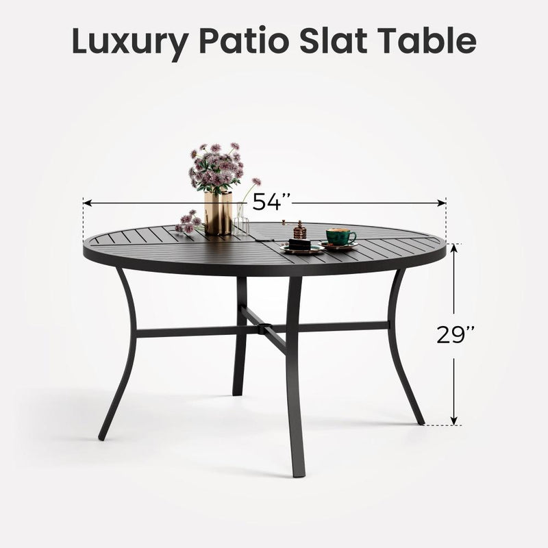 7-Piece Patio Dining Set with Medieval Style Textilene Chair and Round Table-Phi Villa