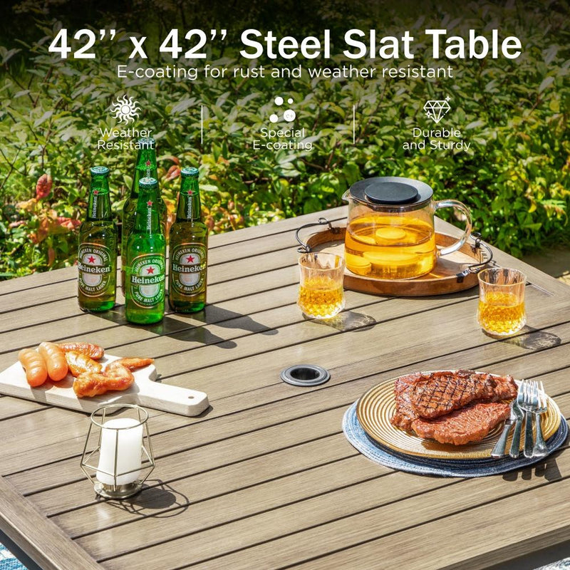 PHI VILLA 5-Piece Patio Dining Set 4 Fixed Steel Chairs and Dining Table
