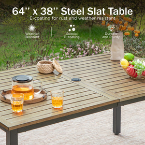PHI VILLA Patio Wood-Like Rectangle Steel Dining Table