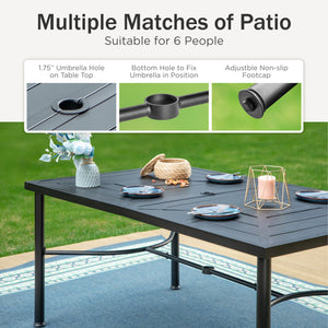 PHI VILLA 7-Piece Outdoor Dining Set with Rectangle Steel Table & 6 Textilene Dining Chairs