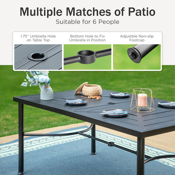 PHI VILLA 7-Piece Outdoor Dining Set with Rectangle Steel Table & 6 Textilene Dining Chairs