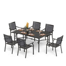 Phi Villa 7-Piece Patio Dining Set with 6 Fixed Stackable Chairs & Enlarged Steel Rectangle Table