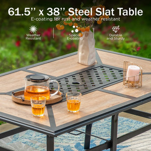 Phi Villa Wood-Look Rectangle Patio Dining Table with Umbrella Hole