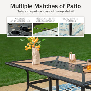 ceramic patio table with umbrella hole Kozyard 37" Square Outdoor Dining for 4, Table Hole, Steel Frame with Wood-Look Top, Heavy Duty Patio Table for Backyard, ceramic top that is resistant to scratching and easy to clean Vicllax Outdoor Outside Patio Dining