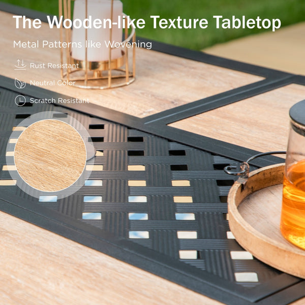 Phi Villa Wood-Look Rectangle Patio Dining Table with Umbrella Hole