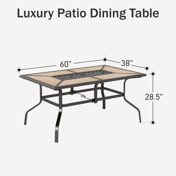 Phi Villa Wood-Look Rectangle Patio Dining Table with Umbrella Hole