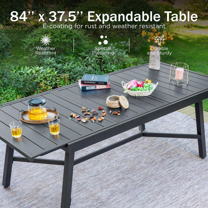 Phi Villa 7-Piece / 9-Piece Patio Dining Set Fixed Stackable Chairs & Extendable Table