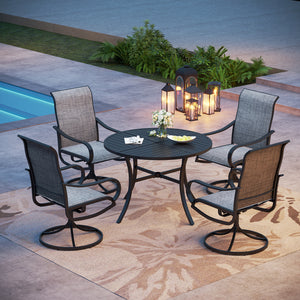 5-Piece Patio Dining Set Steel Round Table & Textilene Swivel Chairs