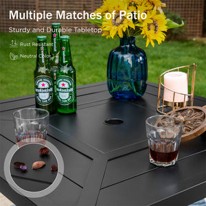 PHI VILLA Outdoor Bar Stools Set with Steel Swivel Cushioned Bar Stools and High Table with Geometric Patterns