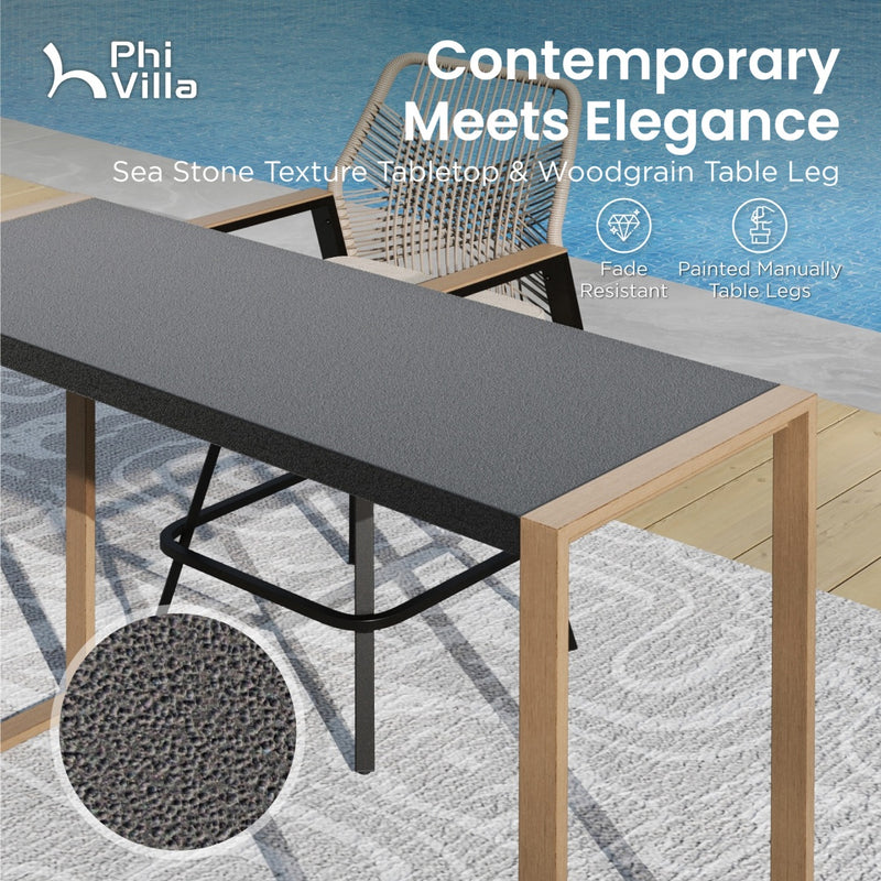 Phi Villa 3-Pcs Patio High Bar Set-Gray Textilene Swivel Stools & Sea Stone Tabletop Design