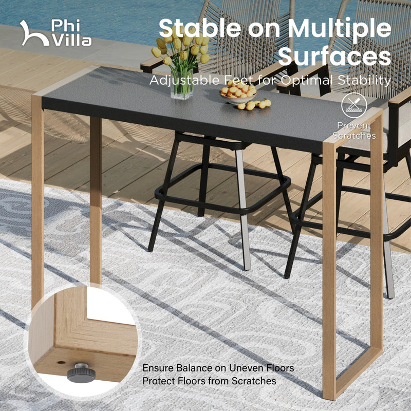 Phi Villa 3-Pcs Patio High Bar Set-Gray Textilene Swivel Stools & Sea Stone Tabletop Design