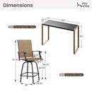 Phi Villa 3-Pcs Patio High Bar Set-Textilene Swivel Stools & Sea Stone Tabletop Design