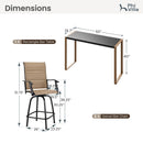 Phi Villa 3-Pcs Patio High Bar Set-Textilene Swivel Stools & Sea Stone Tabletop Design
