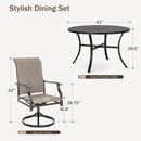 PHI VILLA 5-Piece Patio Dining Set Padded Textilene Swivel Chairs & Slat Steel Round Table
