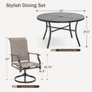 6-Seat Outdoor Dining Set with Round Table & Highback Textilene Swivel Chairs-Phi Villa