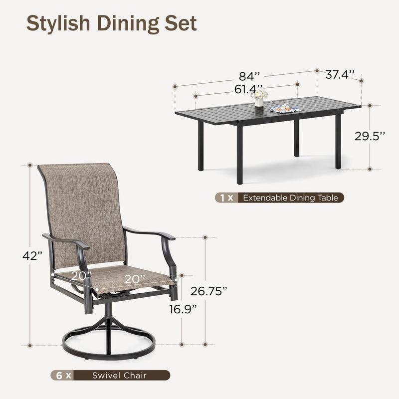 7/9-Piece Patio Dining Set with Extendable Table & High-back Padded Chairs PHI VILLA