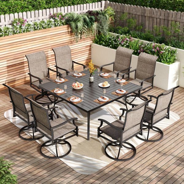 9-Piece Patio Dining Set with 60" Enlarged Square Table for Backyard, Family Reunion PHI VILLA