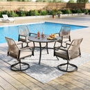 Mirage 5/7-Piece Patio Dining Set with Patterned Round Table & Stylish Rattan Rope Chairs-Phi Villa