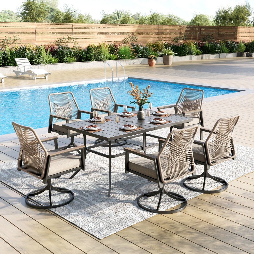 Mirage 7-Piece Patio Dining Set with Stylish Rattan Rope Chairs-Phi Villa