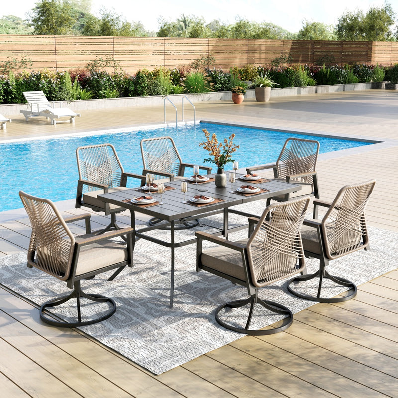 7-Piece Patio Dining Set with Stylish Rattan Rope Chairs-Phi Villa