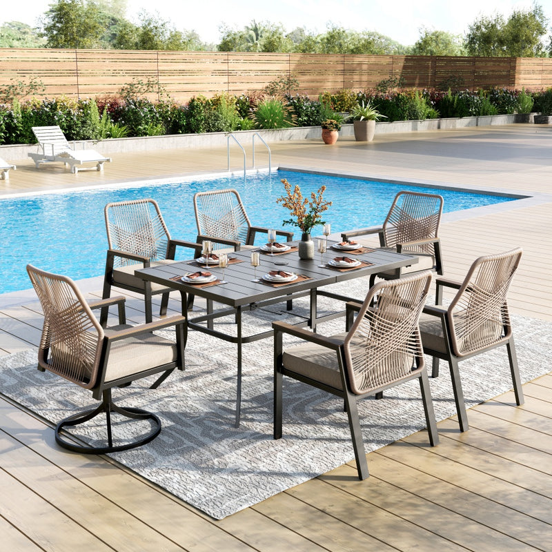 7-Piece Patio Dining Set with Stylish Rattan Rope Chairs-Phi Villa