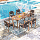 Phi Villa Bucolic Luxurious Wooden Dining Set with Expandable Table & Rattan Chairs