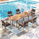 Phi Villa Bucolic Luxurious Wooden Dining Set with Expandable Table & Rattan Chairs