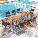 Phi Villa Bucolic Luxurious Wooden Dining Set with Expandable Table & Rattan Chairs