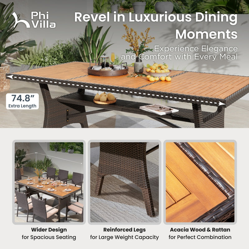 Phi Villa Rustic Wood-Rattan Dining Set for Outdoor