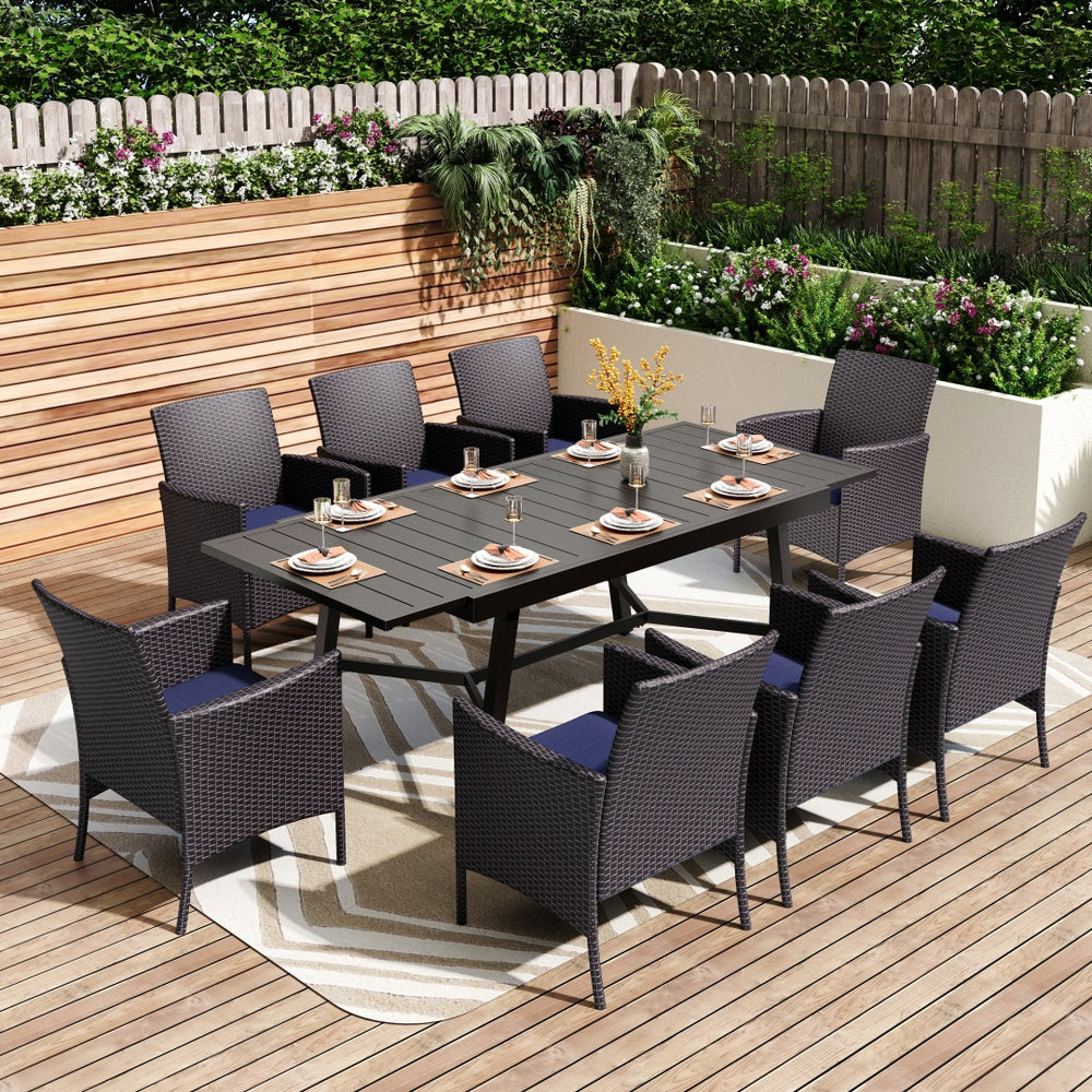 Phi Villa 7-Piece/9-Piece Patio Dining Set Adjustable Table and Rattan Cushioned Chairs