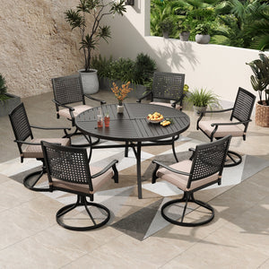 7-Pcs Patio Dining Set with Woven Pattern Chairs and 54" Round Table