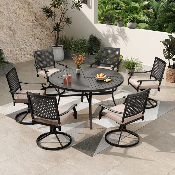 7-Pcs Patio Dining Set with Woven Pattern Chairs and 54" Round Table