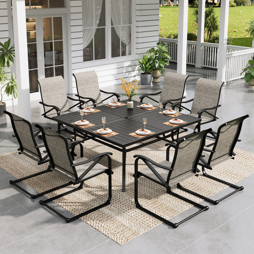 9-Pcs Patio Dining Set with Textilene C-spring Chair-Phi Villa