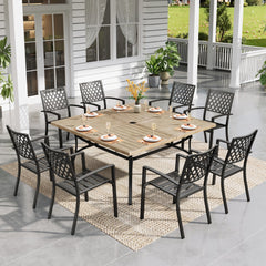 Diamond 8-Seat Patio Dining Set with Farmhouse Style Wood-like Table