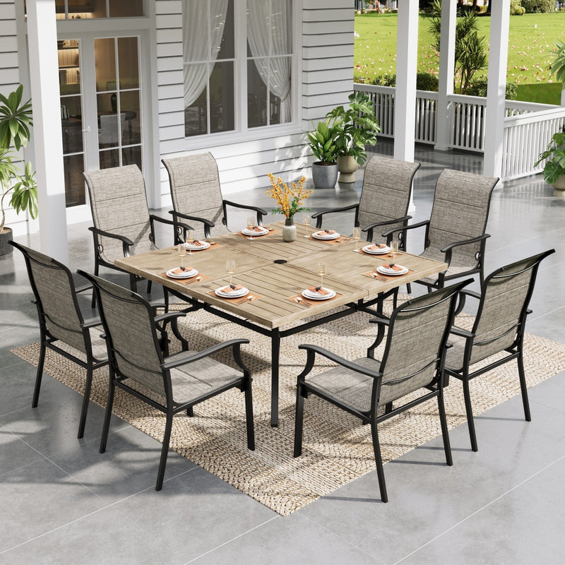 8-Seat Patio Dining Set with Wood-like Table & Highback Fixed Chairs for Family Reunion PHI VILLA