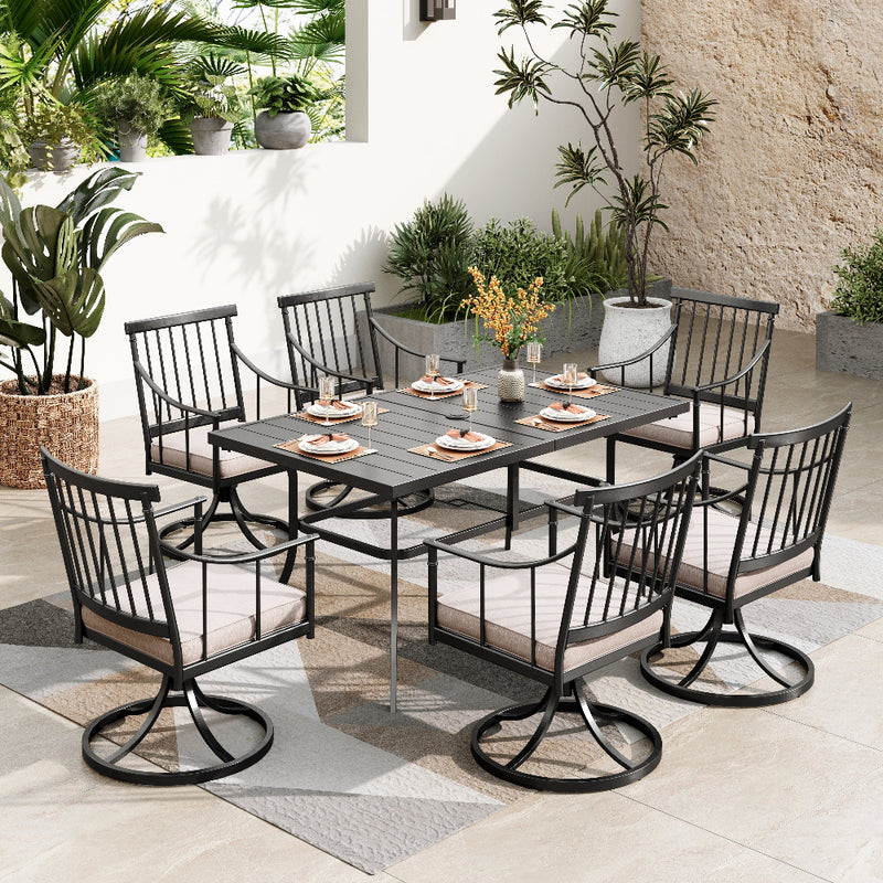 PHI VILLA 7-Piece Patio Dining Set With Rectangle Table & 6 Fashionable Dining Chairs