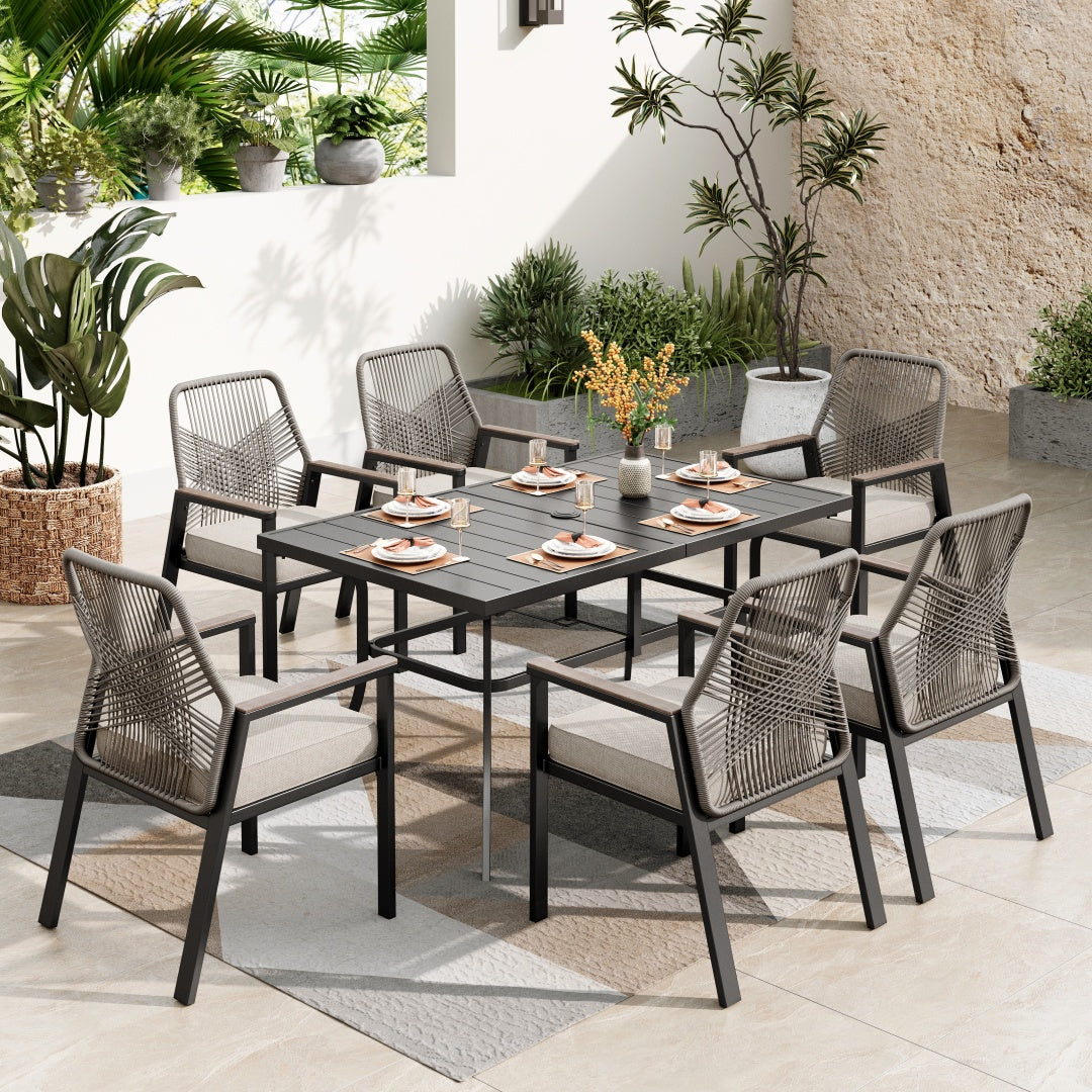 Mirage 7-Piece Patio Dining Set with Stylish Rope Chairs-Phi Villa