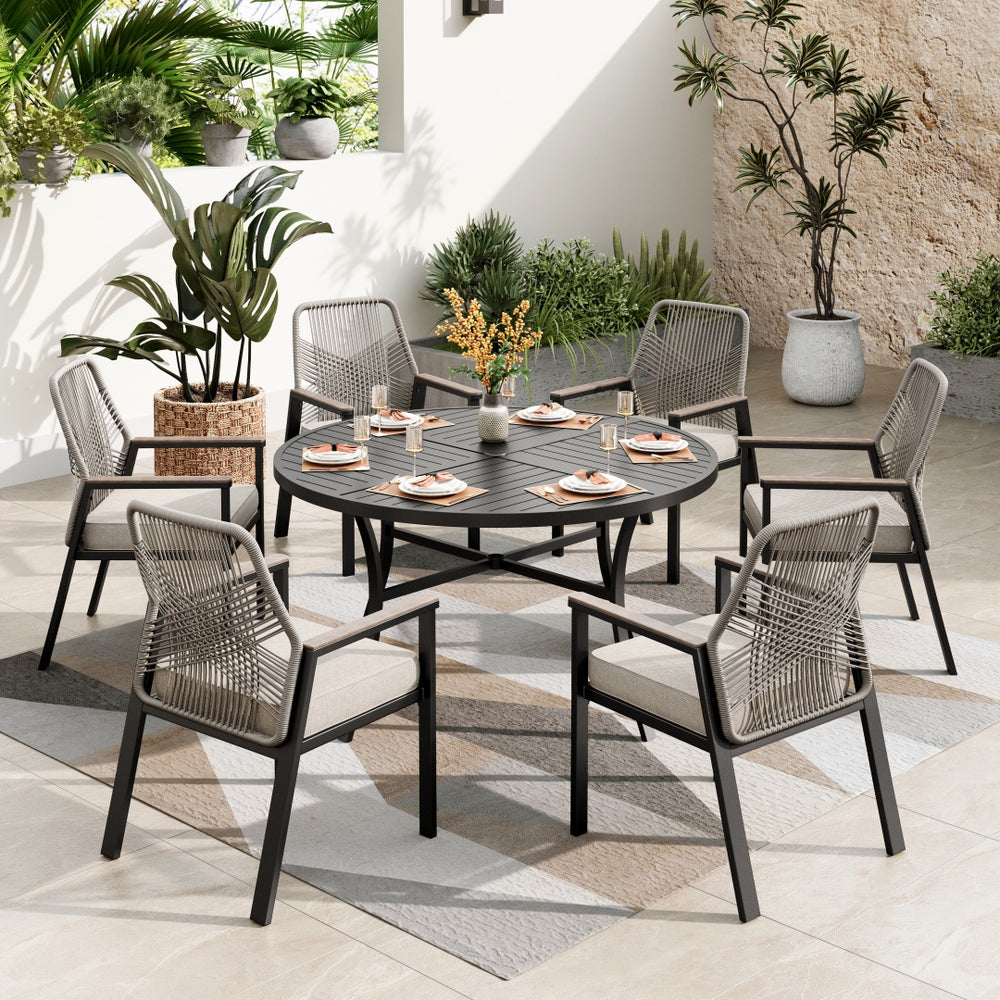 Mirage 5/7-Piece Patio Dining Set with Patterned Round Table & Stylish Rattan Rope Chairs-Phi Villa