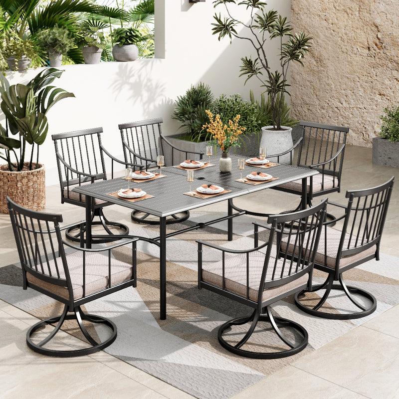 PHI VILLA 7-Piece Patio Dining Set With Rectangle Table & 6 Fashionable Dining Chairs