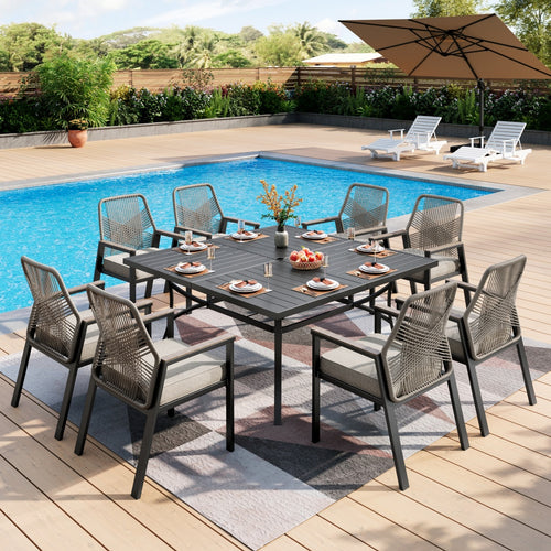 Mirage 9-Piece Patio Dining Set with Stylish Rattan Rope Chairs and Square Table for 8-Phi Villa